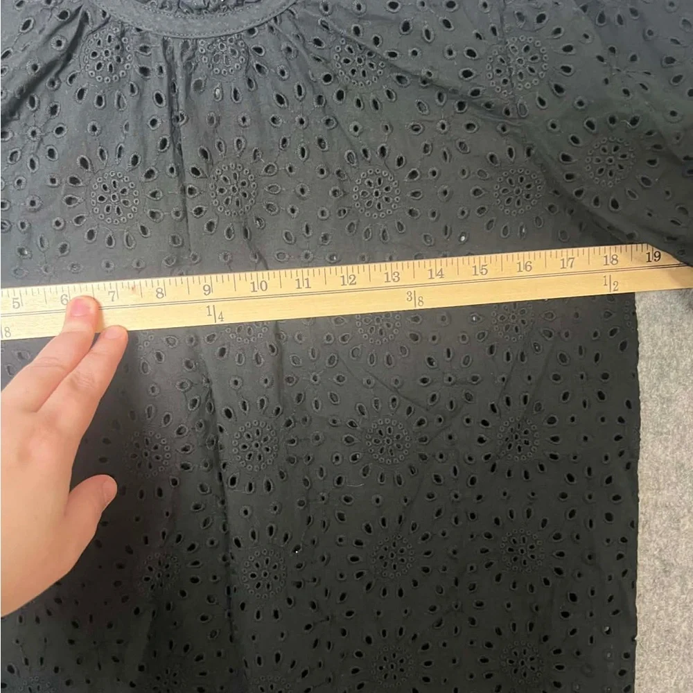 Madewell Small Black Embroidered Eyelet Ruffle-Neck‎ Keyhole Top
